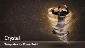  Presentation with tornado - PPT theme enhanced with happy businessman jumping in tornado concept on brown background background and a tawny brown colored foreground