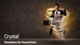  Presentation with tornado - Presentation theme with happy businessman jumping in tornado concept on brown background background and a tawny brown colored foreground