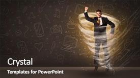  Presentation with tornado - Slide set featuring happy businessman jumping in tornado concept on brown background background and a tawny brown colored foreground