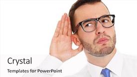  Presentation with listening - Colorful PPT layouts enhanced with happy businessman listening to something backdrop and a sky blue colored foreground