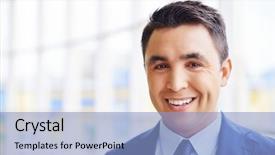  Presentation with college education happy smiling - PPT theme consisting of happy businessman looking at camera background and a light blue colored foreground