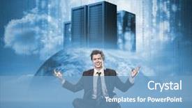  Presentation with servers - Cool new PPT layouts with happy businessman meditating in front backdrop and a  colored foreground