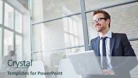  Presentation with business networking - Beautiful PPT layouts featuring happy businessman networking in office backdrop and a lemonade colored foreground