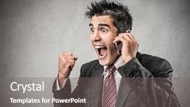  Presentation with news - Presentation design enhanced with happy businessman receives good news background and a gray colored foreground