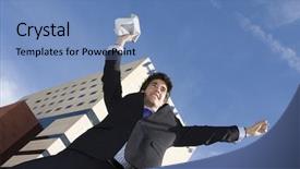  Presentation with news - Cool new slide set with happy businessman receiving good news backdrop and a  colored foreground