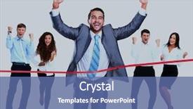  Presentation with prize - Slide deck featuring happy businessman running through finishing background and a ocean colored foreground