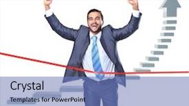  Presentation with prize - Audience pleasing PPT theme consisting of happy businessman running through finishing backdrop and a teal colored foreground