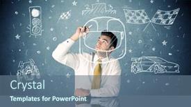  Presentation with race car - Amazing theme having drawing race car flag backdrop and a ocean colored foreground