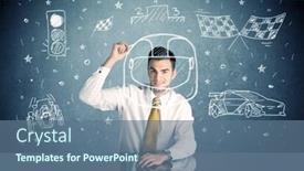  Presentation with race car - Theme consisting of drawing race car flag background and a ocean colored foreground