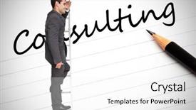  Presentation with businessman standing on mountain top - Cool new presentation with happy businessman standing on ladder backdrop and a  colored foreground