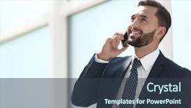  Presentation with phone - Cool new presentation with happy businessman talking on mobile backdrop and a  colored foreground