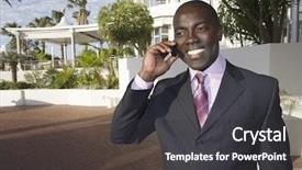  Presentation with cell phone towers - Beautiful presentation theme featuring textile spinning machine in factory backdrop and a gray colored foreground.