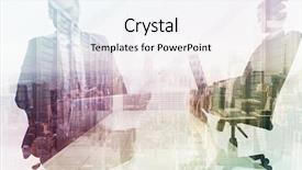  Presentation with towers - Beautiful slide deck featuring happy businessman with laptop using smartphone against server room with towers backdrop and a sky blue colored foreground