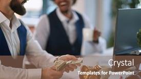  Presentation with investment money - Beautiful theme featuring happy-businessman-with-money backdrop and a coral colored foreground