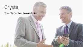  Presentation with outdoors - Audience pleasing slides consisting of happy businessmen discussing over mobile phone outdoors backdrop and a white colored foreground