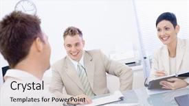  Presentation with job interview - Amazing presentation having personal relationships - happy businesspeople conducting job interview backdrop and a soft green colored foreground