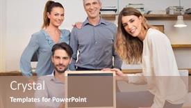  Presentation with team leader - Amazing theme having happy businesspeople in office showing empty blackboard leader with his colleagues posing in office group of businesspeople holding blank blackboard successful business creative team in office backdrop and a coral colored foreground