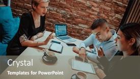  Presentation with multicultural - Presentation design having happy-businesspeople-smiling-cheerfully-during background and a gray colored foreground