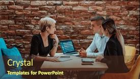  Presentation with multicultural - PPT theme with happy-businesspeople-smiling-cheerfully-during background and a tawny brown colored foreground