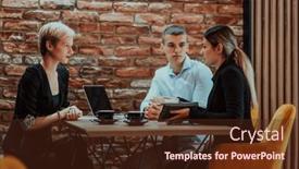  Presentation with multicultural - Slide set enhanced with happy-businesspeople-smiling-cheerfully-during background and a  colored foreground