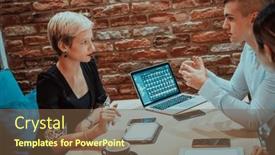  Presentation with multicultural - Presentation design enhanced with happy-businesspeople-smiling-cheerfully-during background and a tawny brown colored foreground