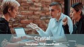  Presentation with business group meeting - Theme enhanced with happy-businesspeople-smiling-cheerfully-during background and a  colored foreground