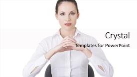  Presentation with happy young student girl holding - Cool new PPT theme with happy businesswoman behind the desk backdrop and a sky blue colored foreground