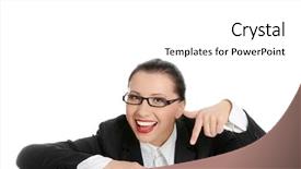  Presentation with women and protection desk - Cool new slides with happy businesswoman behind the desk backdrop and a white colored foreground