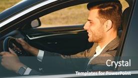 Presentation with sleepy yawning man driving car - PPT theme enhanced with happy bussinesman in suit driving background and a  colored foreground