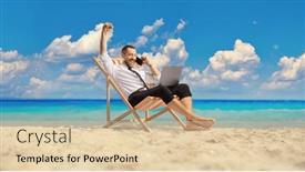  Presentation with beach - Presentation theme having happy-bussinesman-on-a-beach background and a lemonade colored foreground