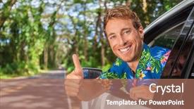  Presentation with car rental - Colorful presentation theme enhanced with happy car driver man driving backdrop and a coral colored foreground