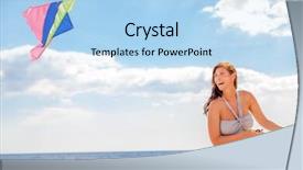  Presentation with female menstrual cycle - Colorful presentation design enhanced with happy carefree female laughin on using kite backdrop and a light blue colored foreground