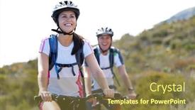  Presentation with mountain bike - PPT layouts with bicycle helmet - happy carefree mountain bike couple background and a tawny brown colored foreground