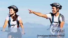  Presentation with mountain bike - Slide deck featuring happy carefree mountain bike couple cycling outdoors and leading a healthy lifestyle background and a light blue colored foreground