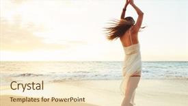  Presentation with hawaii - PPT theme featuring happy carefree woman dancing background and a  colored foreground
