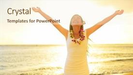  Presentation with free nature - Amazing PPT theme having happy carefree woman free backdrop and a cream colored foreground