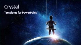  Presentation with childhood - PPT theme having happy careless childhood mixed media background and a navy blue colored foreground