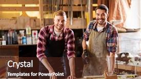  Presentation with people - Amazing presentation theme having happy carpenters with electric drill backdrop and a tawny brown colored foreground