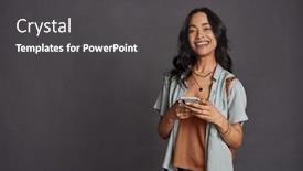  Presentation with beautiful hispanic woman - PPT layouts featuring happy-casual-beautiful-woman-using and a  colored foreground