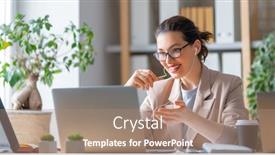  Presentation with working - Audience pleasing presentation design consisting of happy-casual-beautiful-woman-working backdrop and a coral colored foreground