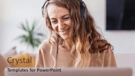  Presentation with blogger - Presentation theme consisting of happy-casual-beautiful-woman-working background and a coral colored foreground