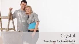  Presentation with home renovation - Slides with happy-casual-caucasian-couple-standing background and a light gray colored foreground