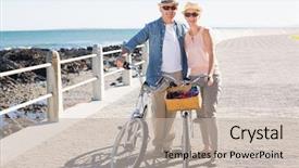  Presentation with bike - Cool new PPT theme with happy casual couple going for a bike ride on the pier on a sunny day backdrop and a mint green colored foreground