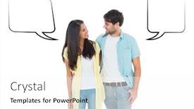  Presentation with bubble - Cool new presentation theme with happy casual couple smiling at each other against speech bubble backdrop and a white colored foreground