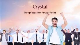  Presentation with landscape desert - Presentation theme having happy casual man cheering at camera against desert landscape background and a lemonade colored foreground