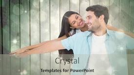  Presentation with shimmering - Theme featuring happy casual man giving pretty girlfriend piggy back against light design shimmering on green background and a light gray colored foreground