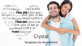  Presentation with valentines day - Colorful theme enhanced with happy casual man giving pretty girlfriend piggy back against valentines day pattern backdrop and a white colored foreground