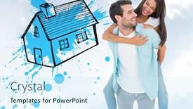  Presentation with giving - Amazing presentation design having happy casual man giving pretty girlfriend piggy back against blue sky backdrop and a cool aqua colored foreground