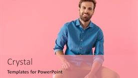  Presentation with denim - Cool new theme with happy-casual-man-in-denim backdrop and a coral colored foreground