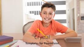  Presentation with distance learning - Slide deck having happy-caucasian-boy-learning background and a  colored foreground